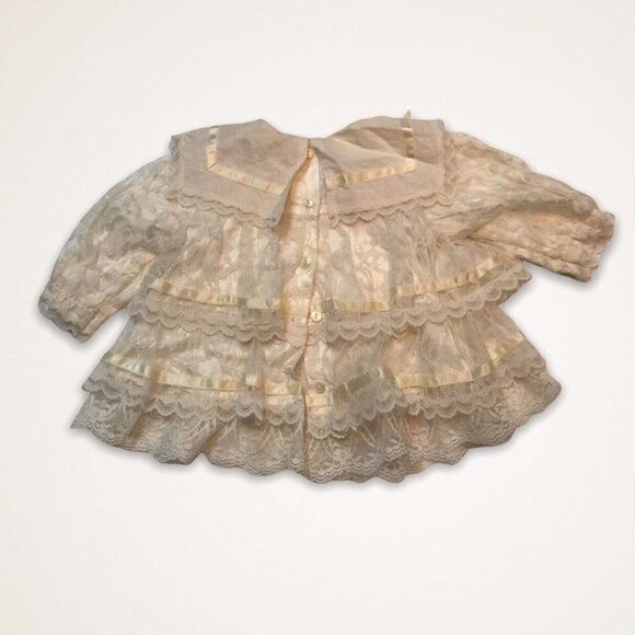 Gunne Sax Vintage 80s Lace Peasant Dress Ivory Ecru 6 Months - Picture 2 of 8